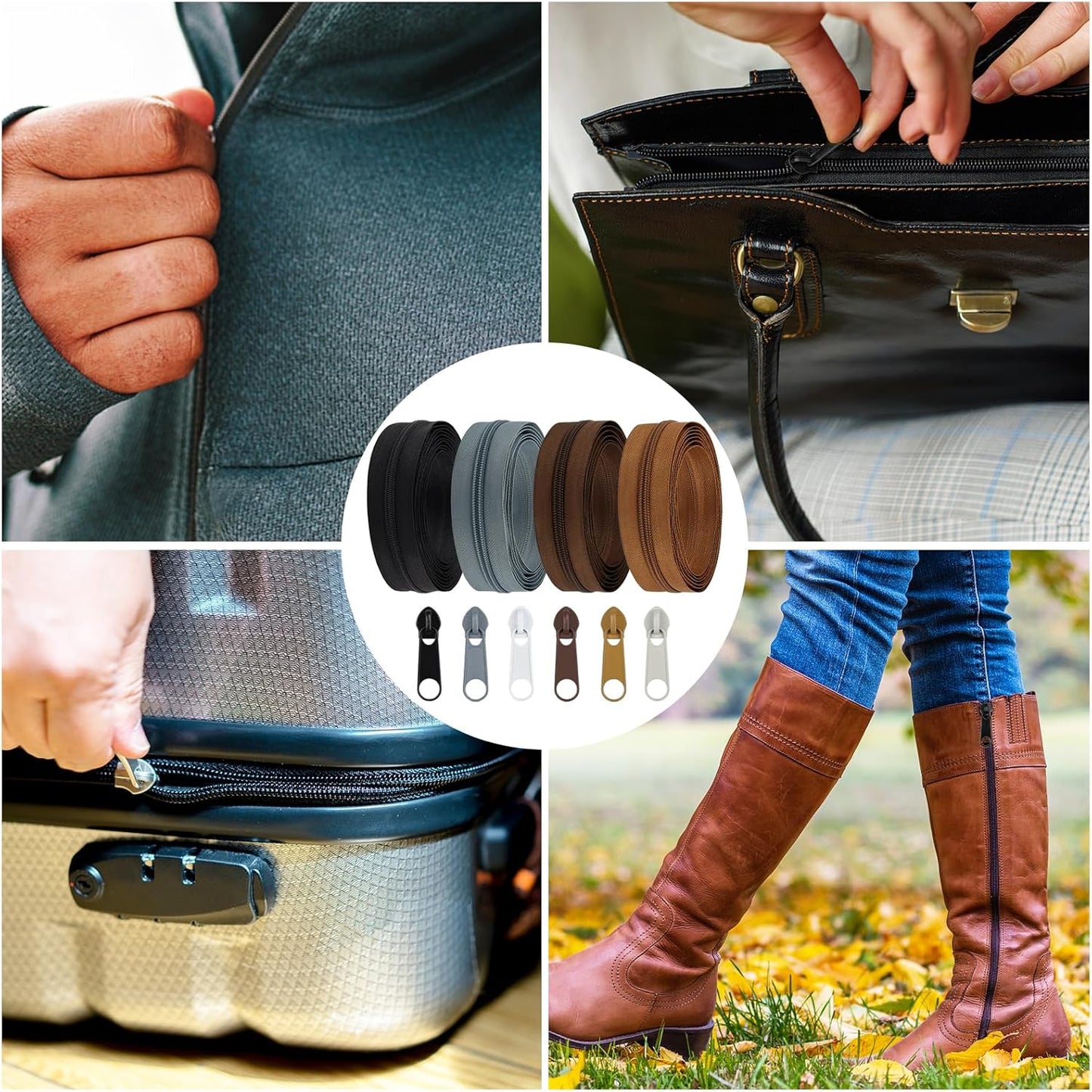 DOITEM 5# Zippers 12 m Nylon Endless Zip Set with Slider and Zip for Sewing and Crafts (6 Colors)