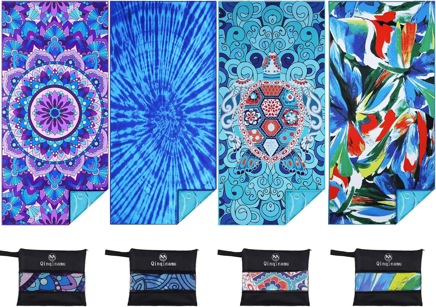 4 Pack Microfiber Thin Lightweight Beach Towel Oversized 71x32 Extra Large Sand Free Towels for Travel Swim Pool Yoga Gym Camping for Adults Women Men Beach Essentials Accessories Vacation Gift