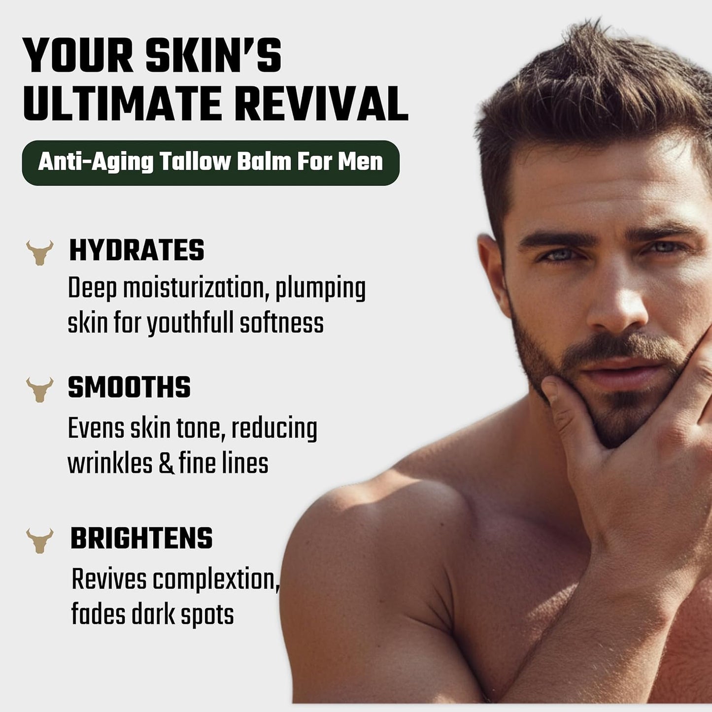 Iron Bull Beef Tallow Face Moisturizer for Men. Anti-Aging With Hyaluronic Acid for Wrinkles. Grass-Fed Beef Tallow Skin Balm & Jojoba Oil for All Skin Types. Natural Formula With a Clean Scent - 2 oz