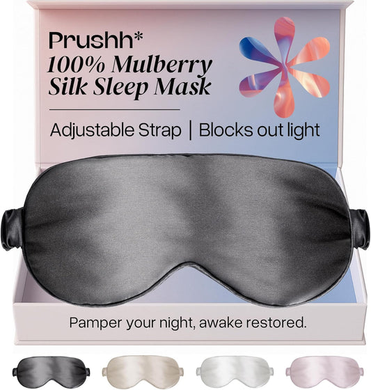 Adjustable Blackout Silk Sleep Mask - Luxurious 100% Pure Mulberry Eye Mask for Restful Sleep & Travel, Hypoallergenic, Cooling, for Women & Men, Grade 6A Silk (Charcoal Grey)