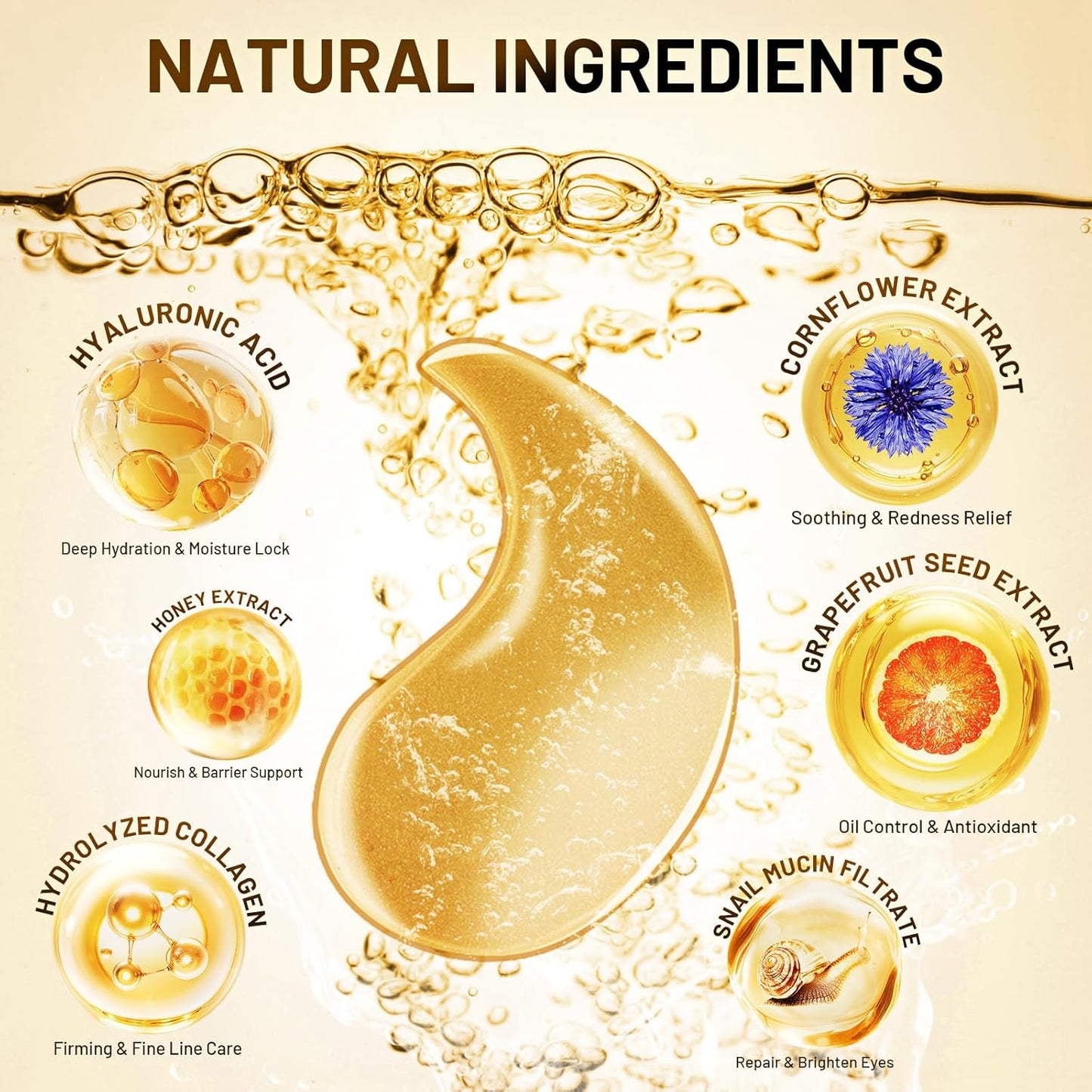 24K Gold Infused Hydrogel Eye Patches - 30 Pairs for Dark Circles, Wrinkles, Eye Bags & Puffy Eyes | Retinol & Collagen Complex, Hydrating Firming Treatment Alternative (Gold)