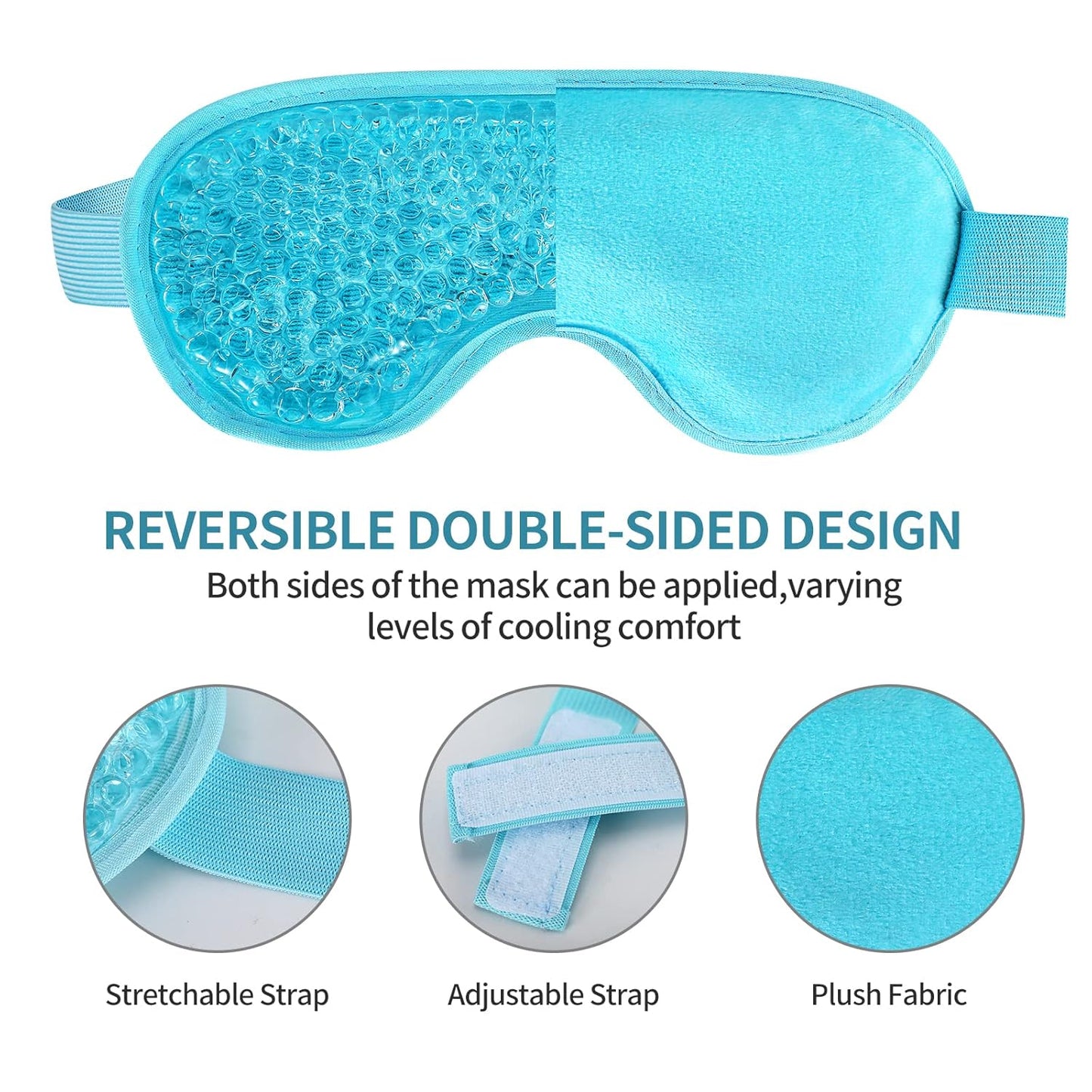 2PCS Gel Eye Mask Reusable Cold Therapy Gel Bead Eye Mask for Puffiness/Dark Circles/Eye Bags/Dry Eyes/Headaches/Migraines/Stress Relief (Blue)