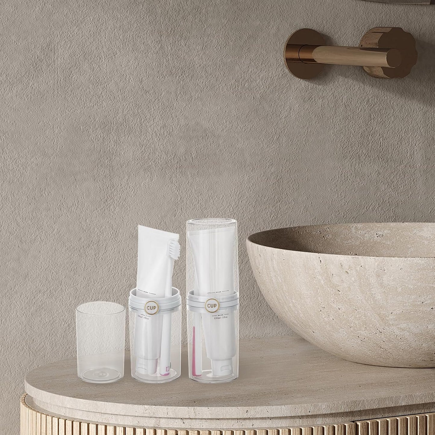 Yeeco Toothbrush Travel Case, 2 pcs Transparent Portable Toothbrush Cover with Mouthwash Cup, Plastic Cylindrical Tooth Brushing Holder for Home School Camping Travelling, 8.1 x 2.6 inches,Clear