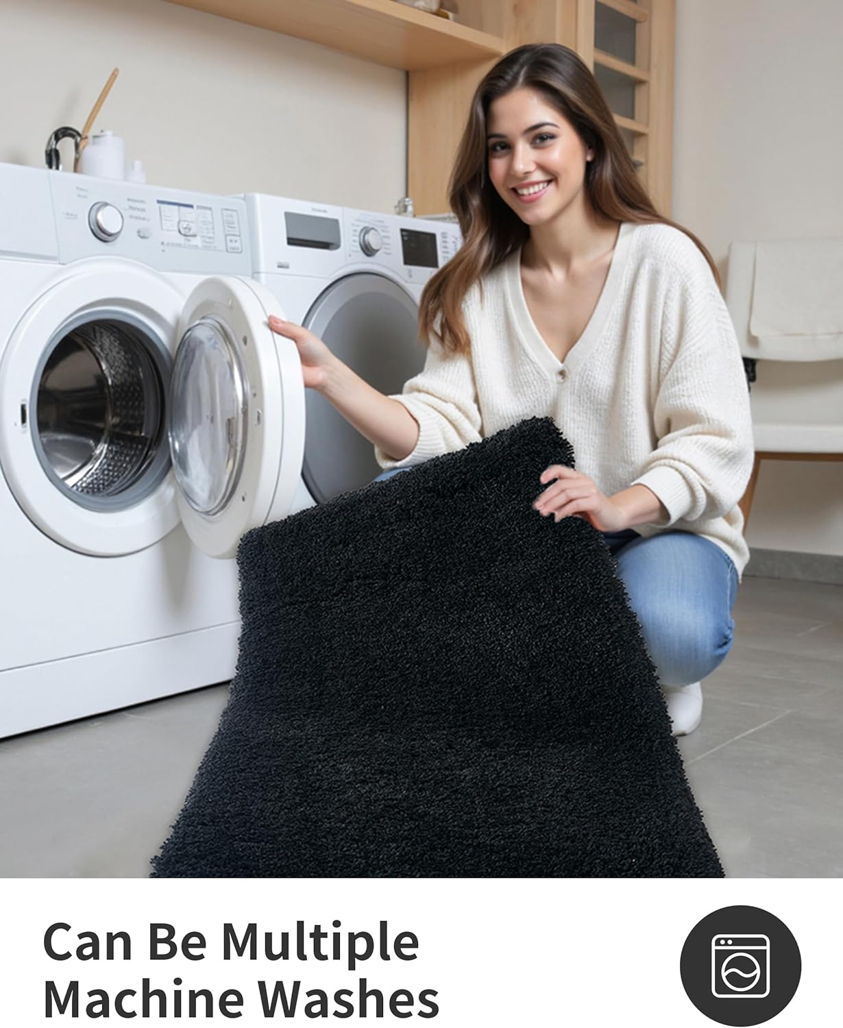 ILANGO Black Bathroom Rugs 70" × 24" Non Slip & Super Absorbent Thick Soft, Washable Bath Carpet Runner for Floor, Microfiber Plush Shaggy Bath Mats with Rubber for Bedroom Bathtub Shower Room