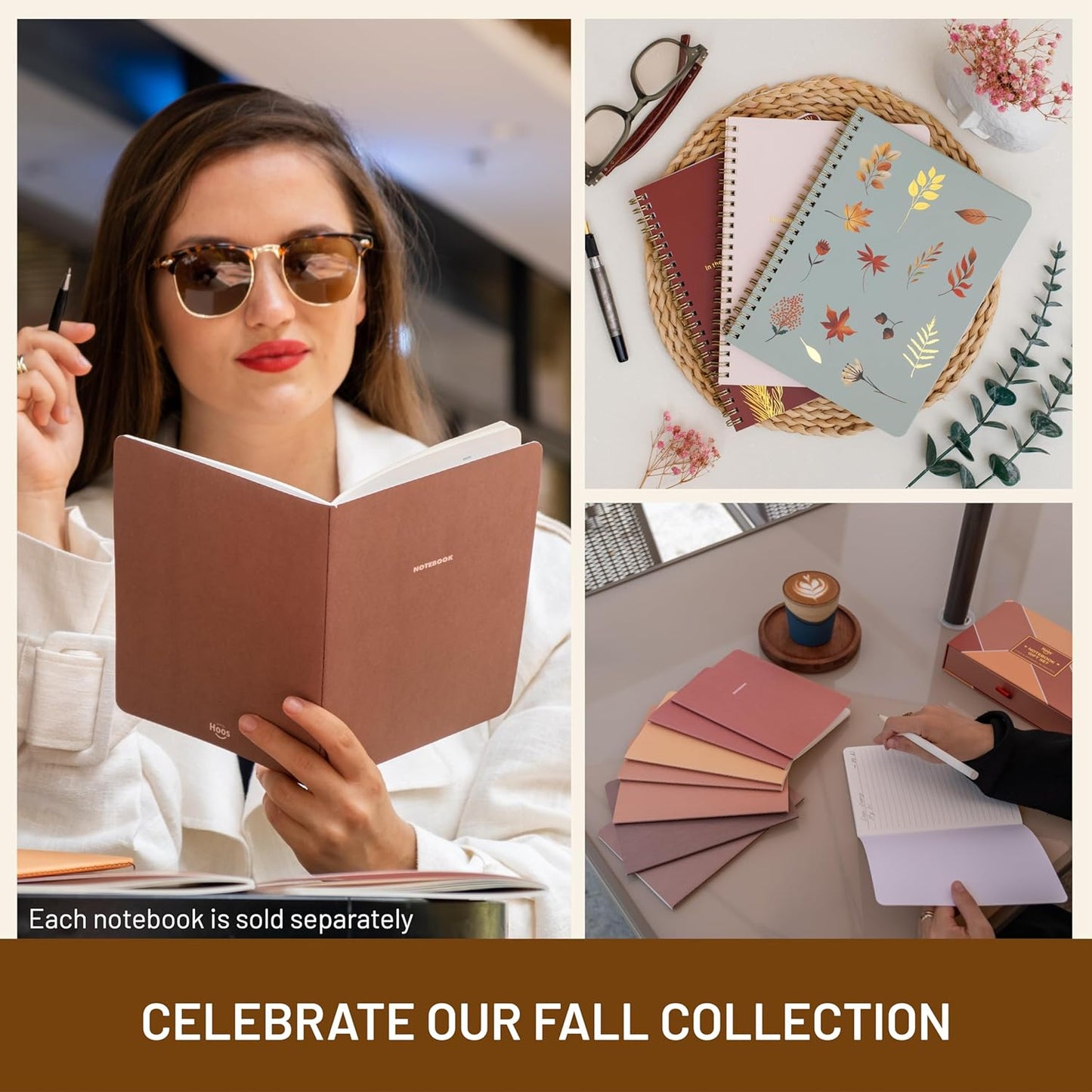 Happy Hoos® Aesthetic Spiral Notebook - 6.25" x 8.25" College Ruled Journal Notebook - Hard Cover Writing Journal for Work, School, Travel, More - Floral Notebook 8 Seasonal Designs (Gilded Autumn)