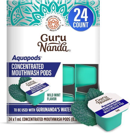 GuruNanda Aqua Pods Pre-Measured Concentrated Mouthwash for GuruNanda Water Flosser 4.0, Fluoride & Alcohol-Free, Wild Mint Flavor, Travel-Friendly, 24 Count