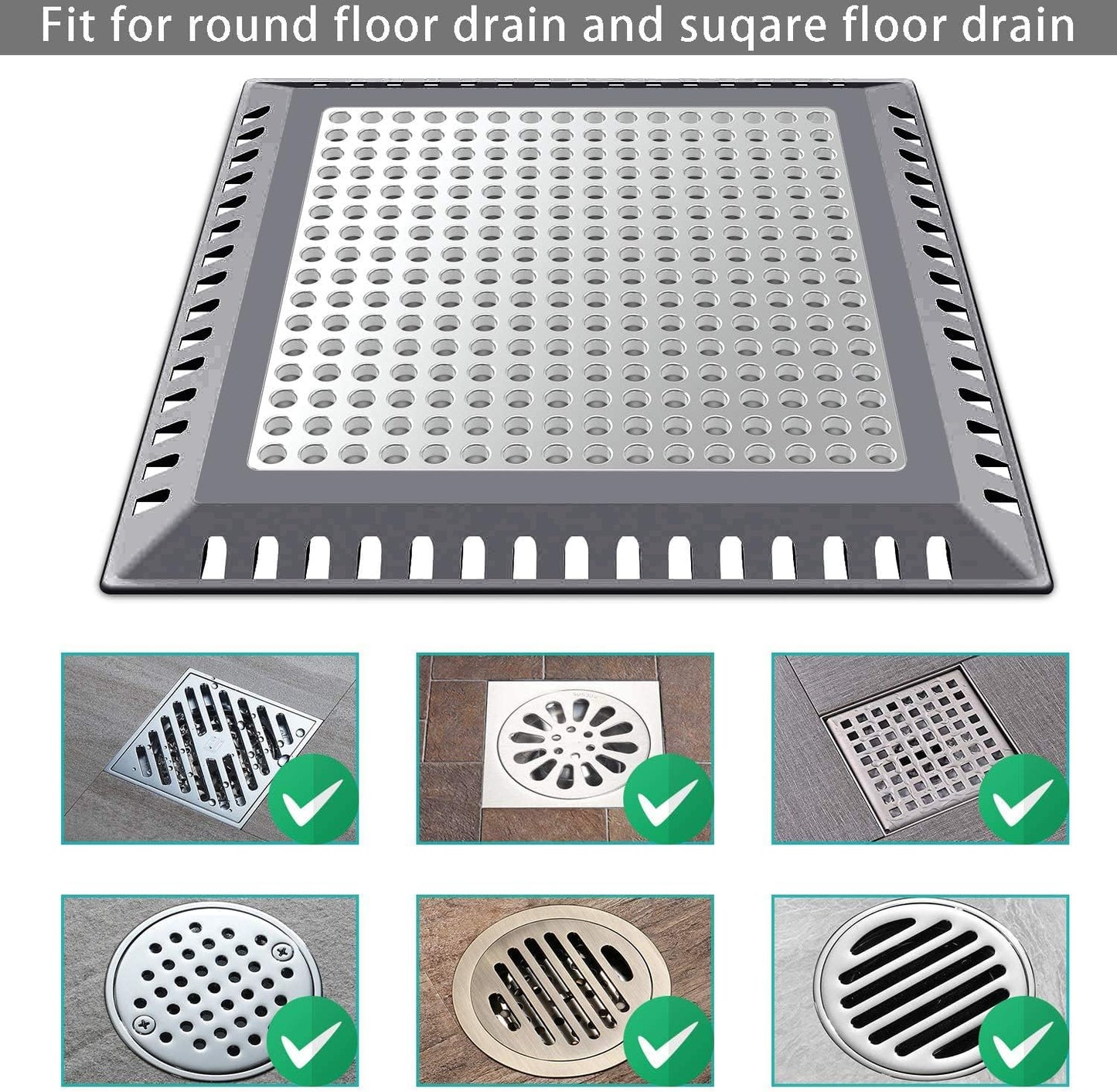 Hair Catcher/Drain Strainer/Shower Drain Cover for Bathroom Floor Drain, Stainless Steel and Silicone (6 inch, Dark Grey)