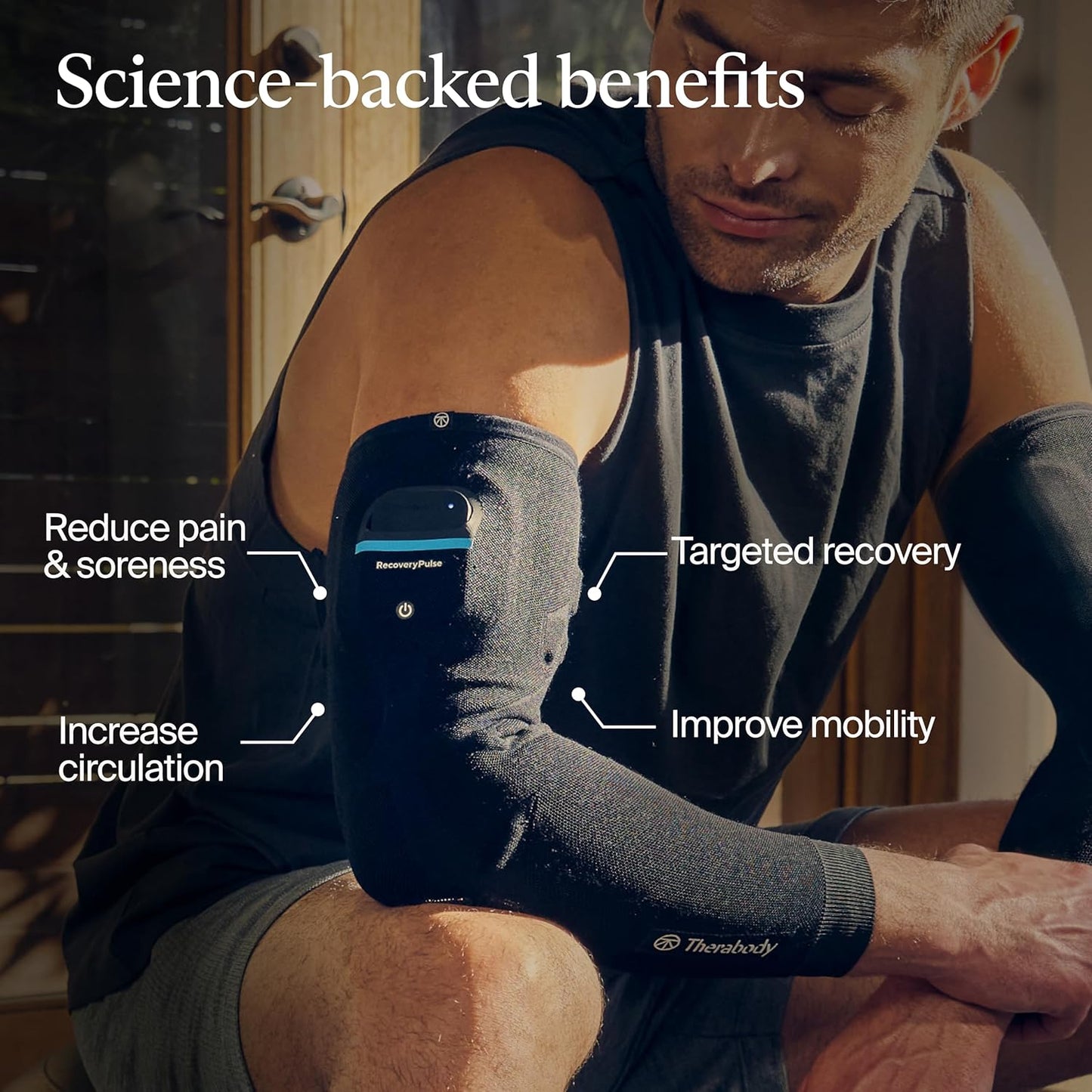 Therabody RecoveryPulse Arm - Compression and Vibration Sleeve for On The Go Relief, Reduce Soreness and Pain in Arms, Increase Flexibility (Extra Large)