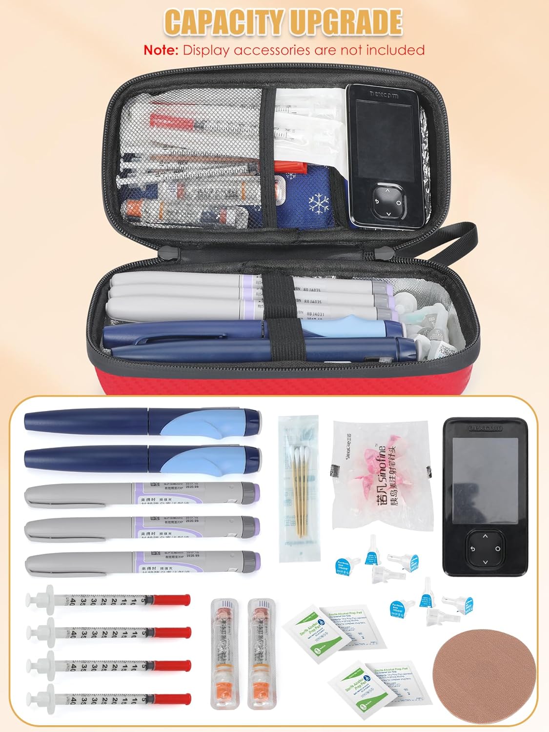 Insulin Cooler Travel Case TSA Approved, Insulin Travel Case Temperature Display, Portable Insulin Pen Cooler Travel Case for Insulin Ice Pack, Travel Diabetic Supplies (Red)