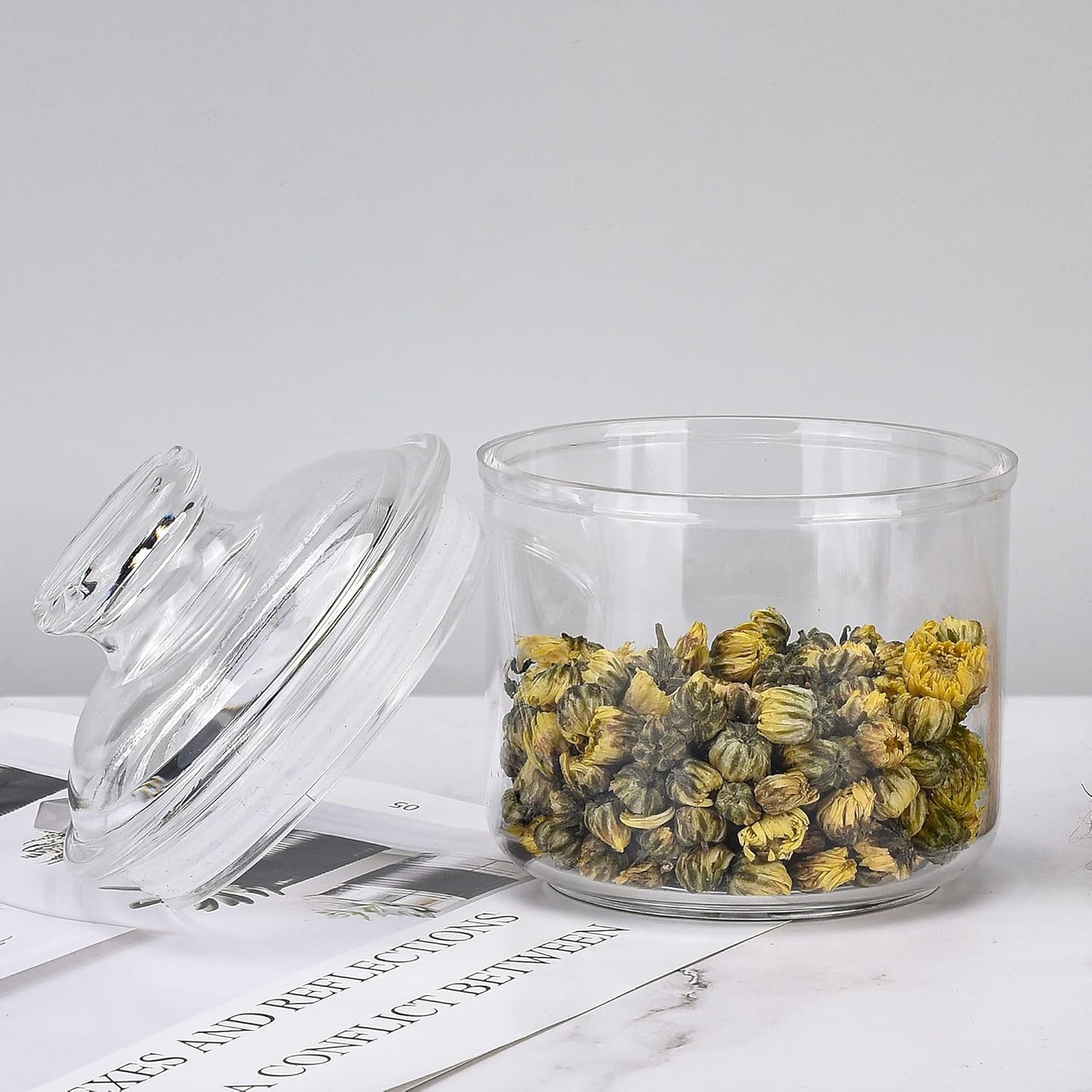 13.5oz Small Acrylic Storage Jar, Airtight Lid with Silicone Sealing Ring, Ideal Canister Container for Sugar, Tea, Spices, Herbs, Shells, Bath Salt, Christmas Decorative Apothecary Jars