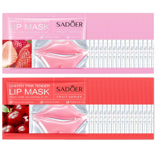30 PCS Moisturizing Lip Mask Cherry + Strawberry Crystal Lips Care Gel Pads Mask for Moisturizing, Lip Patches Smoothing Exquisite Remove Dead Skin Sleepover Party Makeup Party Supplies