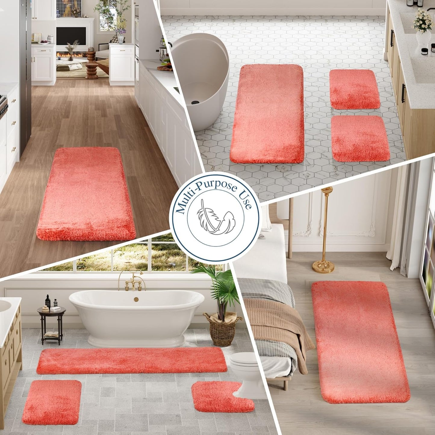 Walensee Large Bathroom Rug (24 x 72, Living Coral) Extra Soft and Absorbent Shaggy Mat Machine Washable Microfiber Bath Mat, Non Slip Bath Mat, Luxury Bathroom Floor Mats