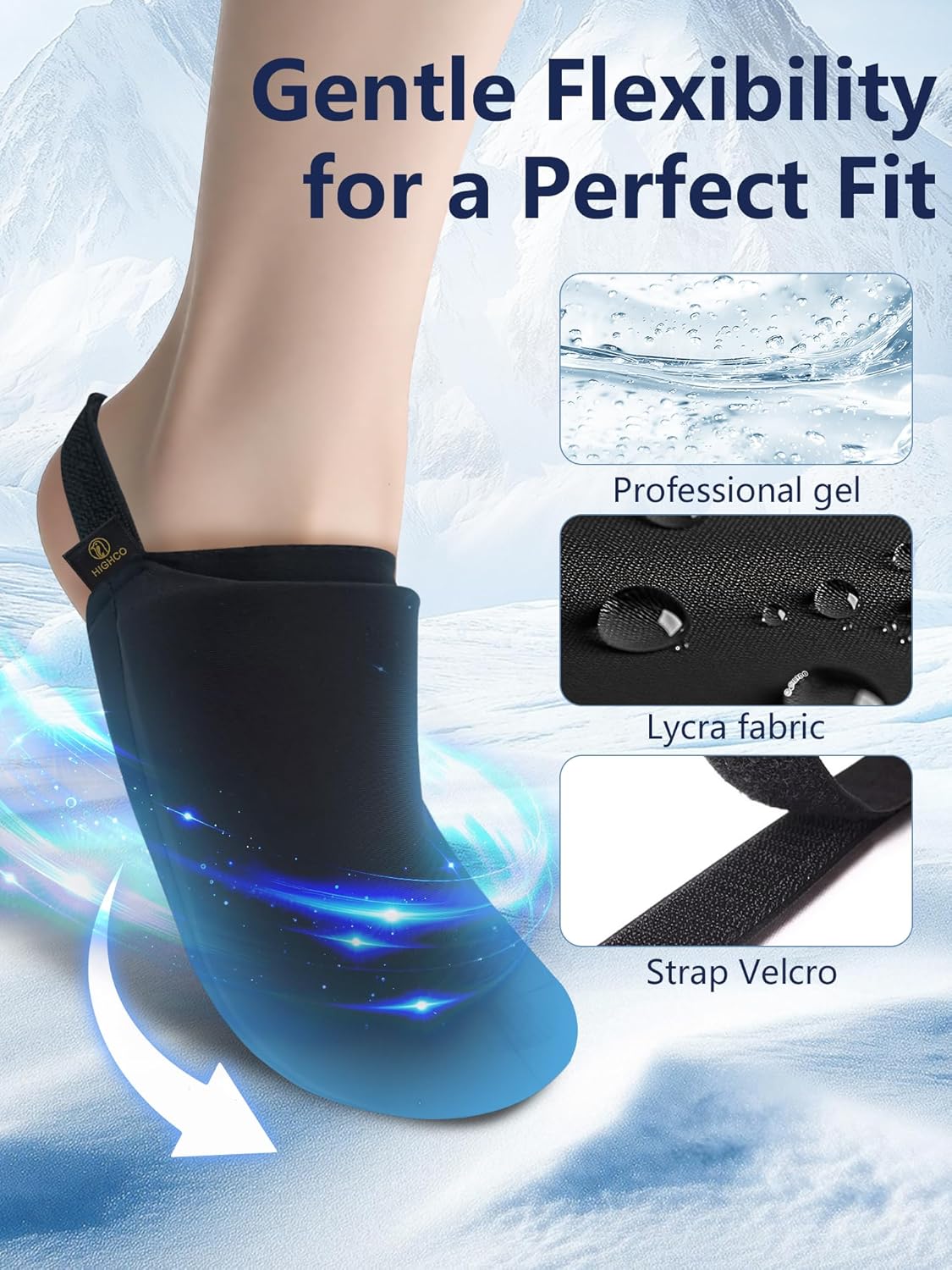 Foot Ice Pack for Toes 1 Pair,Freeze Flexible Ice Gel Socks Cold Therapy,Foot & Toe Ice Pack Wrap for Tendonitis, Plantar Fasciitis, Swelling, Sprained,Sport Injuries,Black (Black of 2)