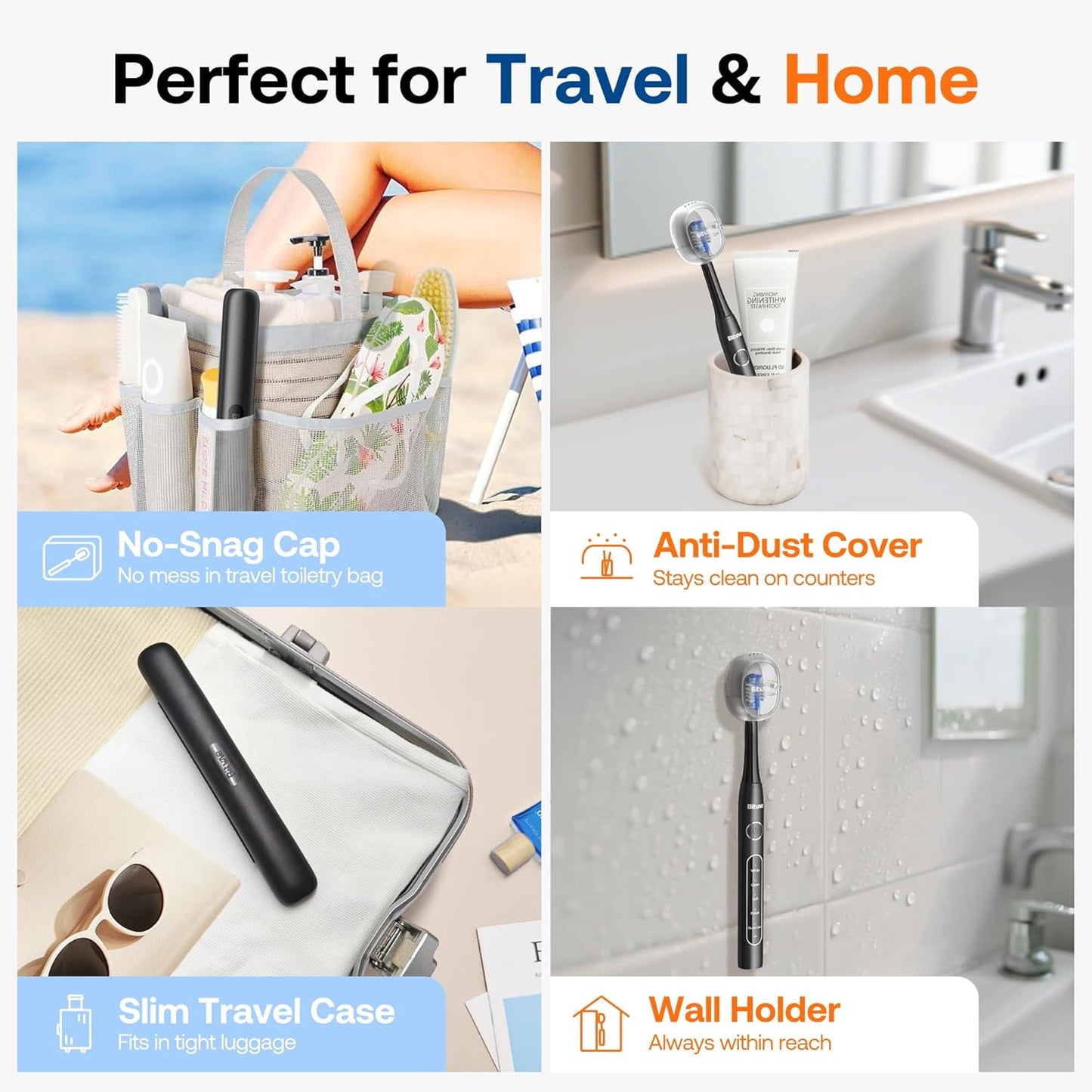 Bitvae ADA Accepted Electric Toothbrush, Travel Toothbrush Rechargeable for Adults and Kids, 60-Day Battery, 5 Modes, 8 Heads, Portable Travel Case & Holder, Shadow Black