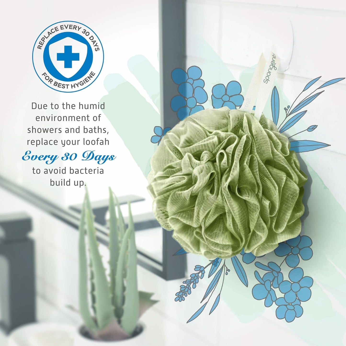 Spongentle Premium Deep Cleansing Loofah Sponge for Radiant Skin, Pack of 4, Bath and Shower, Exfoliating Body Scrubber, Beautiful Colors for Women and Men