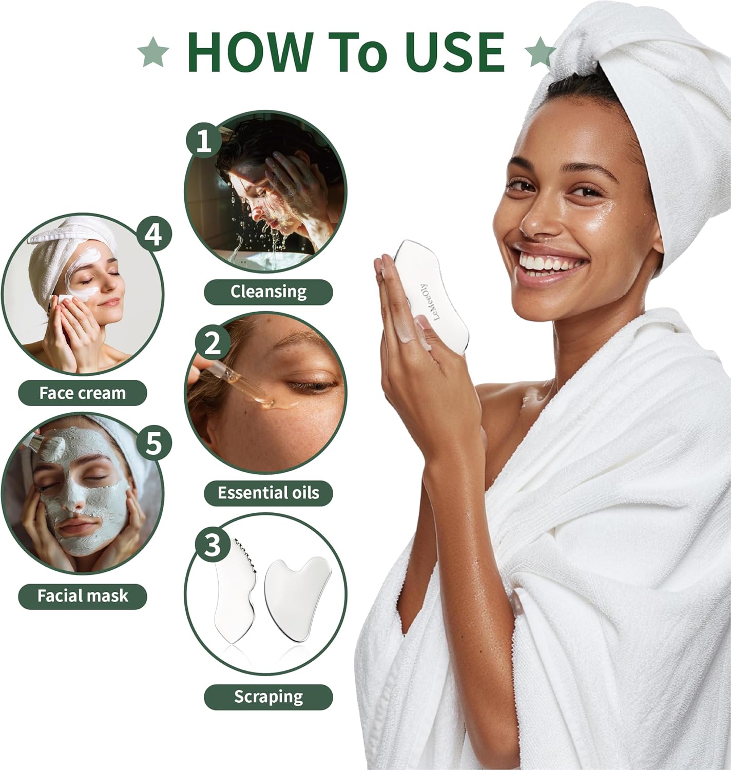 3pcs Stainless Steel Gua Sha Facial Tools & Eye Cream Applicator Metal GuaSha Set for Face Body, Detailer Gua Sha Lymphatic Drainage Massager,Guasha Face Sculpting Tool