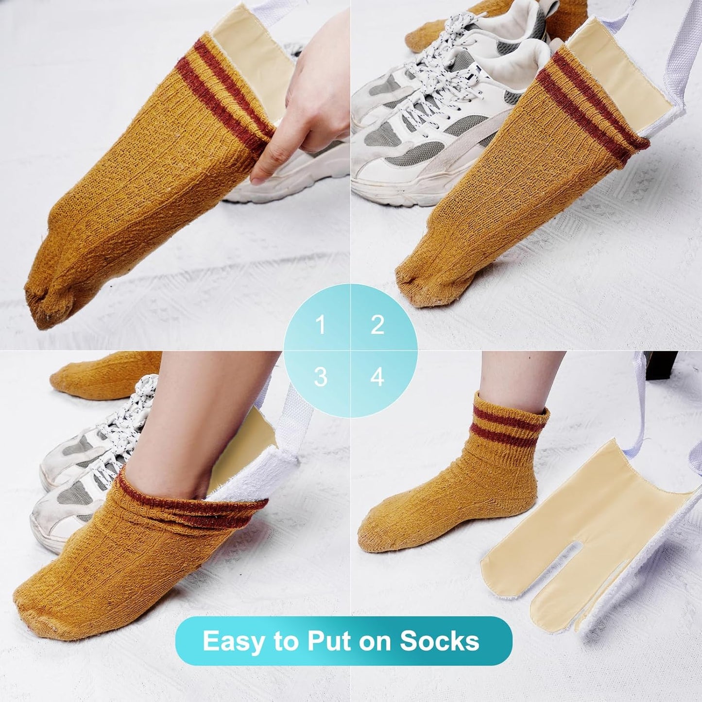 Sock Aid, Sock Helpers to Put on Your Socks for Seniors, Disabled, Pregnancy, Assist Device for Elderly, Tool Aide Puller Easy on and Off with No Bending(Oatmeal Heather)