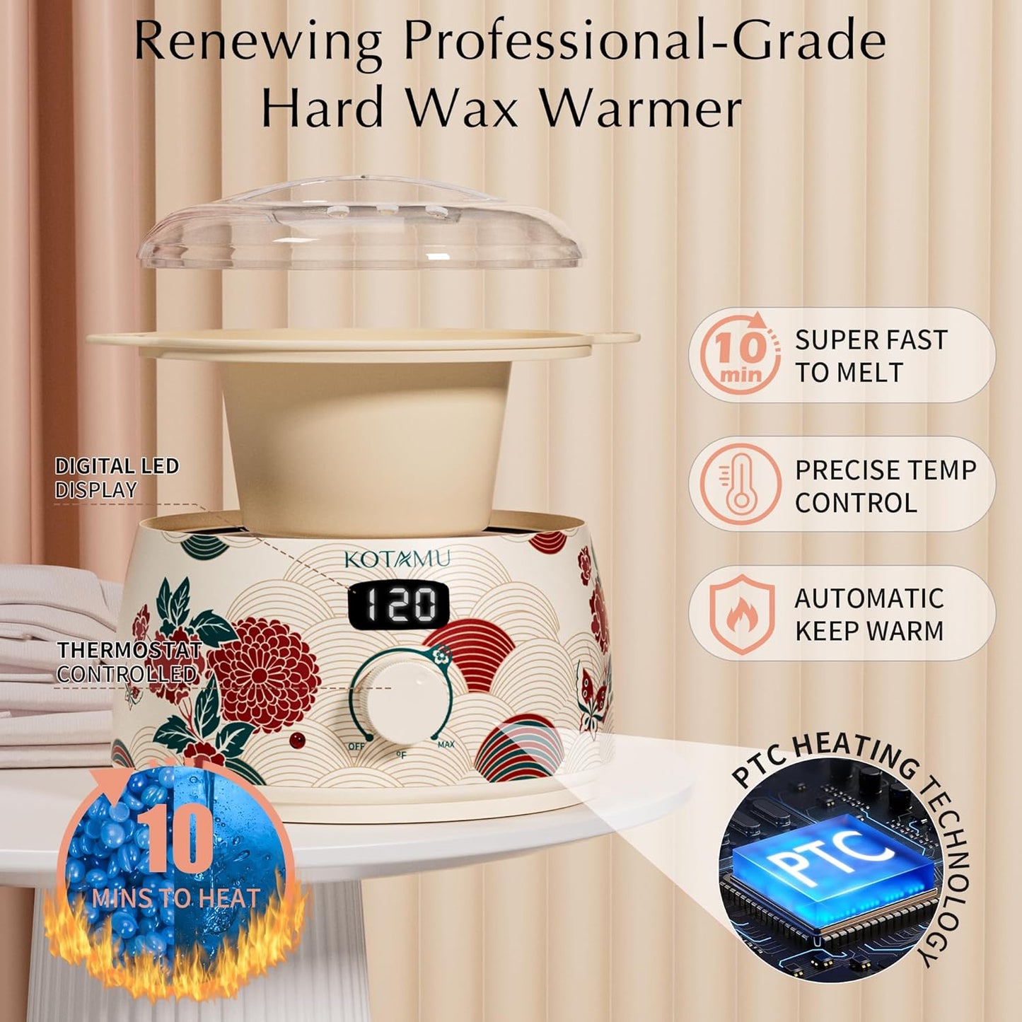 KOTAMU Waxing Kit for Women & Men, Wax Warmer for Hair Removal, Digital Wax Kit with Silicone Pot,Ideal for Face Eyebrow Arm Legs Armpit &Sensitive Skin, Lucum Waxing Machine for Home Salon Use