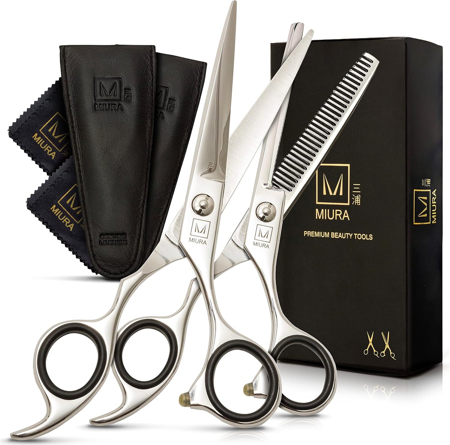 Miura Professional Hair Cutting Scissors for Women, Men and Hairdressers | 6.5” Stainless Steel Barber Shears for Hair Cutting and Thinning Set
