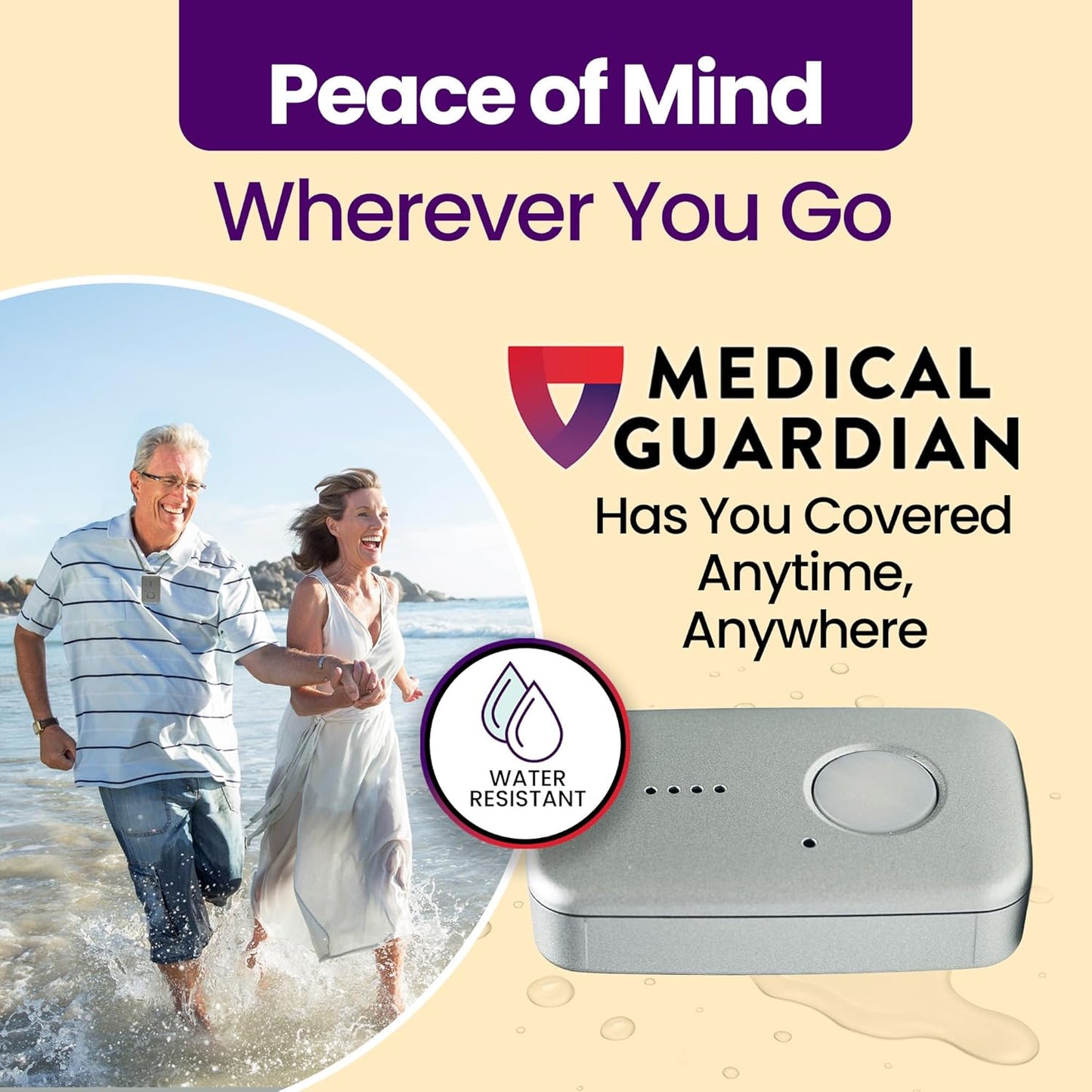 Medical Guardian MGMini | Medical Alert Device for Seniors | Water-Resistant, Emergency Call Button, 24/7 Monitoring, Step Counter, GPS Tracking | Monthly Subscription Required | Silver