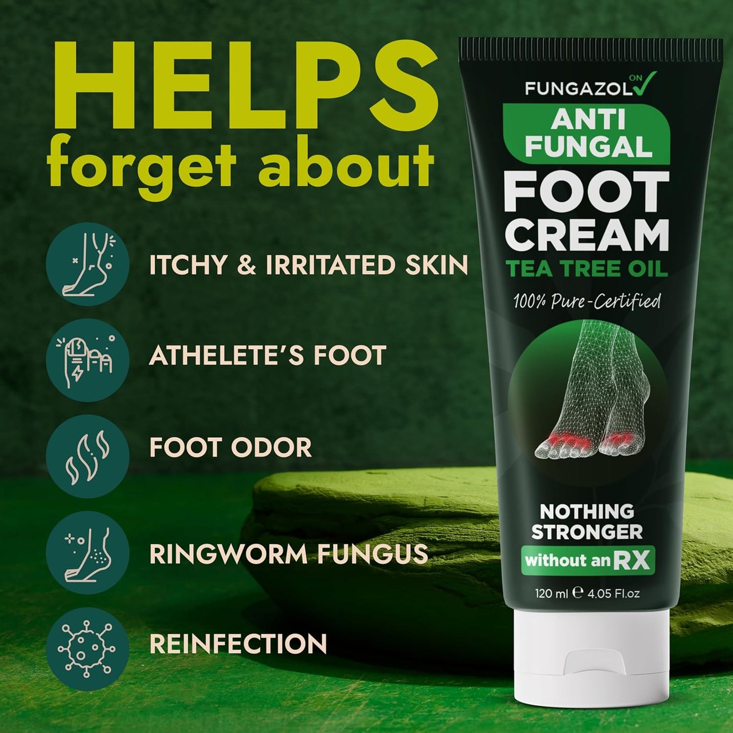 Foot Cream with Tea Tree Oil | Antifungal Cream to Soothes Cracked Heels, Dry Skin & Itchy Feet | Helps with Athleteβs Foot, Nail Fungus & Jock Itch | Relieves Itching & Burning | 4.05 fl oz