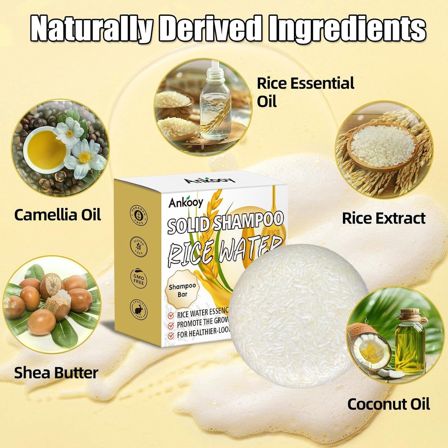 2 Pack Rice Water Shampoo Bar,Rice Shampoo Bars for Hair Growth,Dry Hair Shampoo Soap for Hair Care,Solid Soap for Women and Mens,Moisturizing for All Hair Types