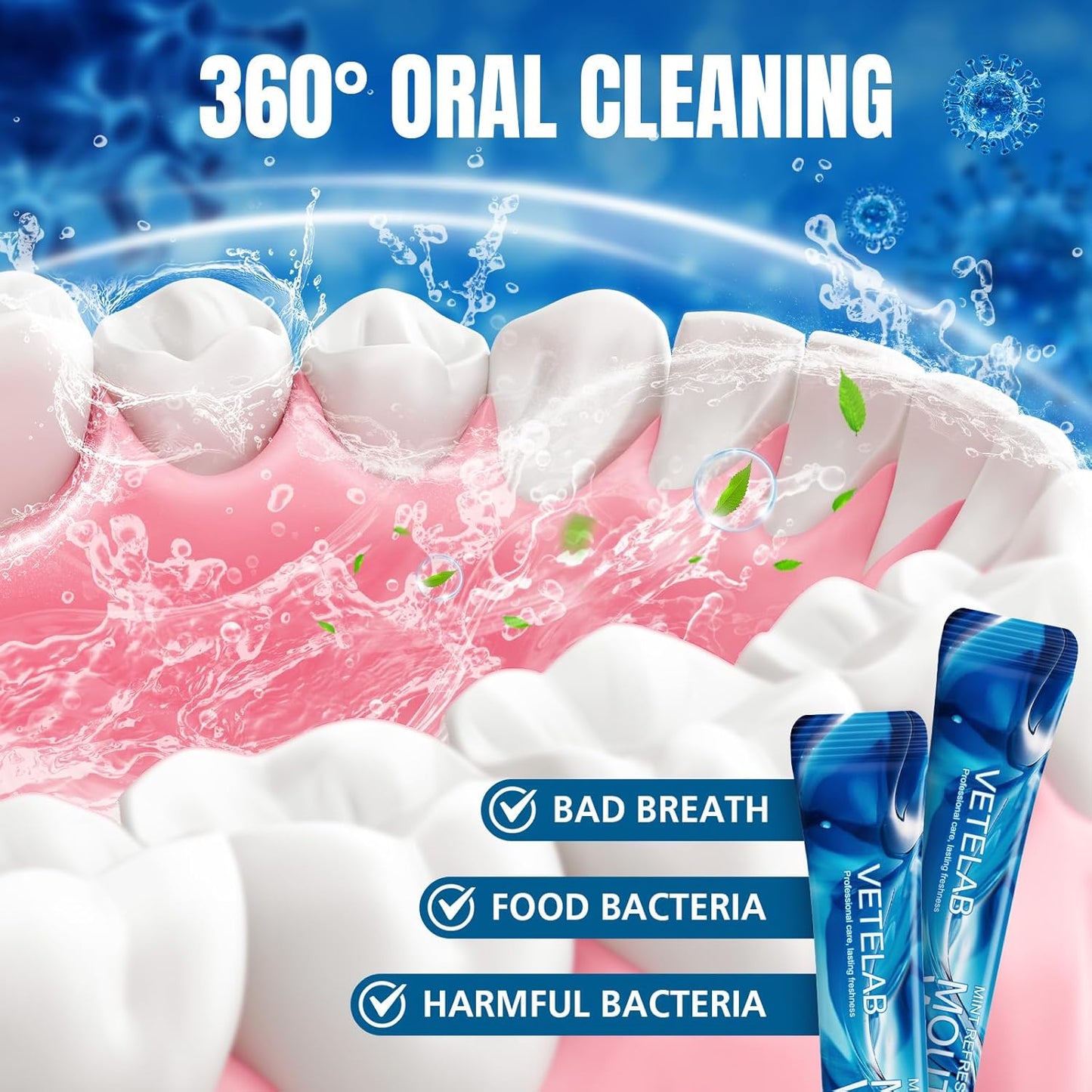 Portable Travel Size Mouthwash Packets - TSA-Approved Mini Mint Mouthwash for Adults, Alcohol & Fluoride-Free Oral Care for Air Travel, Dates & Office, 60 Individually Wrapped 0.4oz Packs