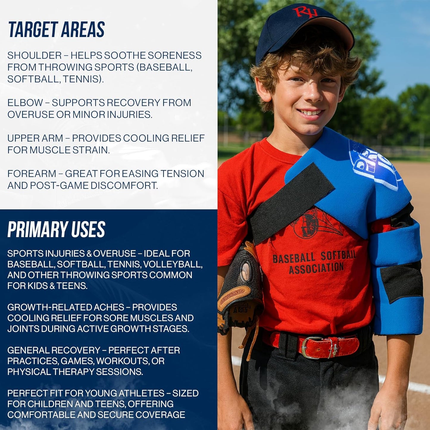 PRO ICE Shoulder Elbow Ice Therapy Wrap for Youth - Excellent for Treating Rotator Cuff injuries, Elbow Joint and Muscle Inflammation - Reusable Ice Packs Included - Arm Ice Pack Wrap for Pitchers