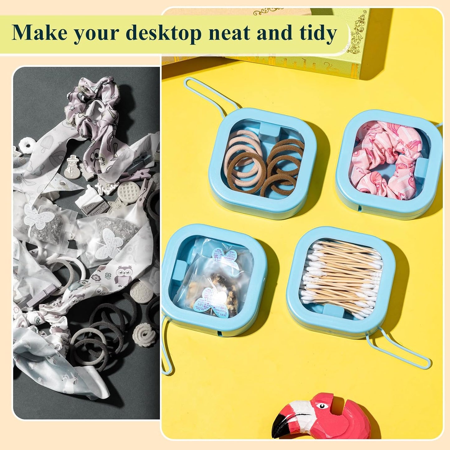 Kathfly 4 Pcs Blue Hair Tie Organizer Portable Hair Accessory Storage Containers Stackable Tie Bobby Pin Holder Home Cotton Swab Dispenser Accessories Jewelry Organizer Box