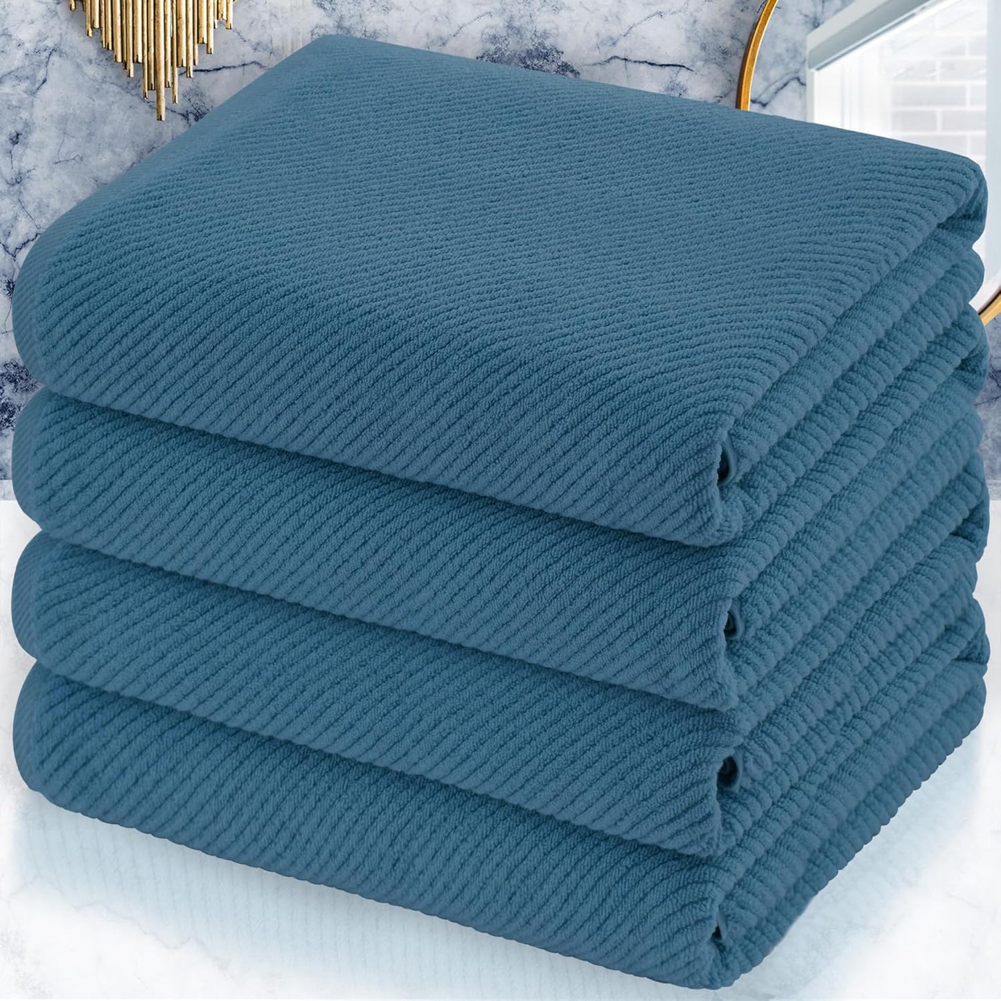 VOOVA & MOVAS Bath Towels Set of 4, Large 30" x 56" - 100% Cotton | Thick | Lightweight | Soft | Absorbent, Quick Dry Towels for Bathroom, Luxury Bathroom Essentials, Denim Blue