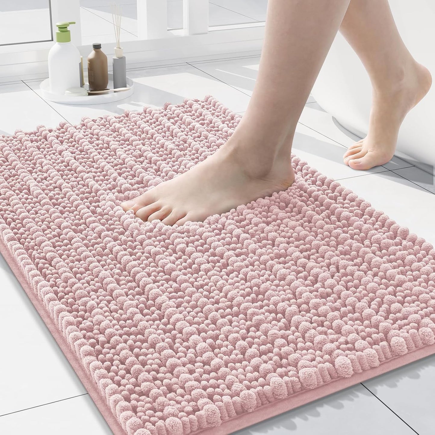 Arotive Luxury Chenille Bathroom Rug Mat, Extra Soft Thick Absorbent Shaggy Bath Rugs, Non-Slip Machine Wash Dry, Plush Bath Mats for Bathroom, Shower and Tub, 24x16, Dirty Pink