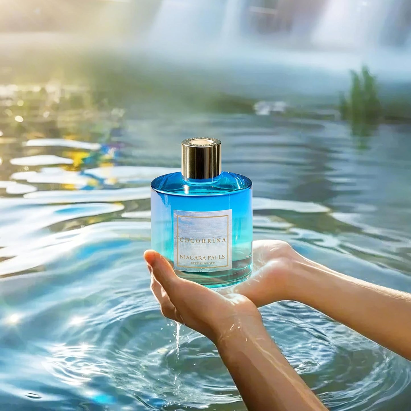 COCORRÍNA Reed Diffuser - Niagara Falls 6.7 Fl.oz Reed Diffuser Set with 8 Sticks & Preserved Baby's Breath, Reed Diffuser for Home Bathroom Shelf Decor