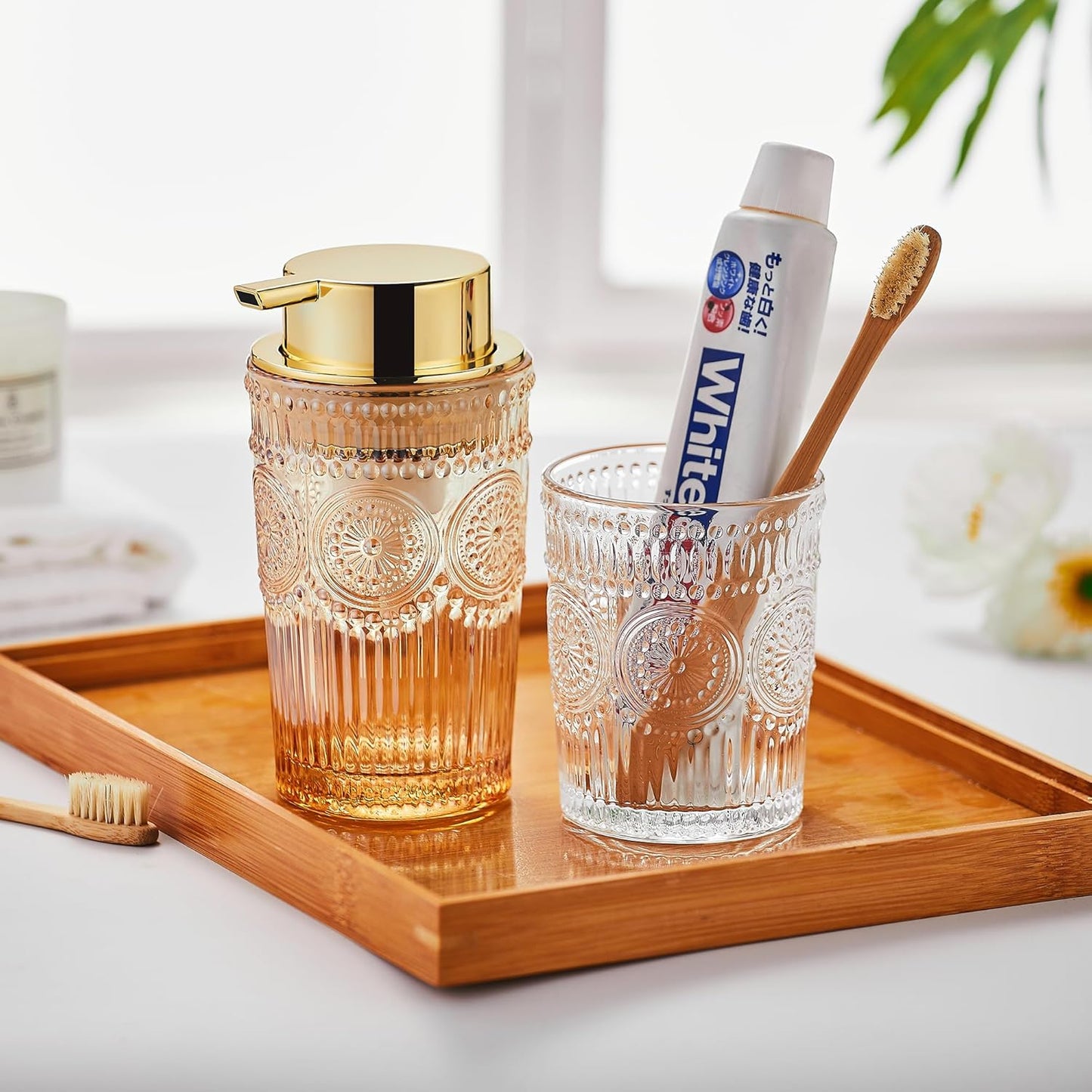 Foaming Hand & Lotion Dispenser, Glass & Refillable Dispenser, Toothbrush Holder - S-Clear-Lotion