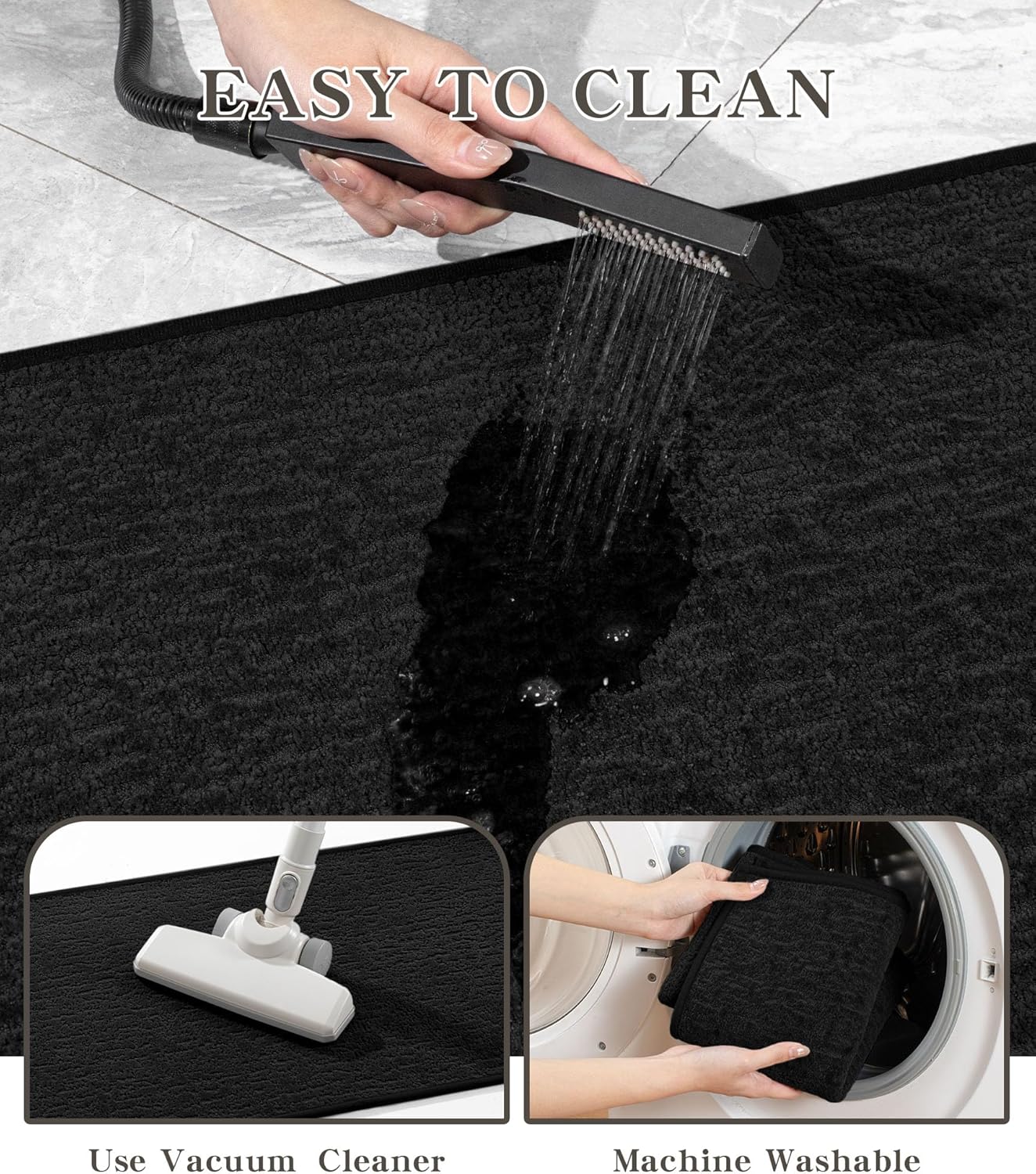 chakme Bathroom Rugs Mat 24x17, Ultra Thin Non Slip Bath Mat Quick Dry Absorbent Bath Mat for Bathroom Floor, (Black, 24"x17")