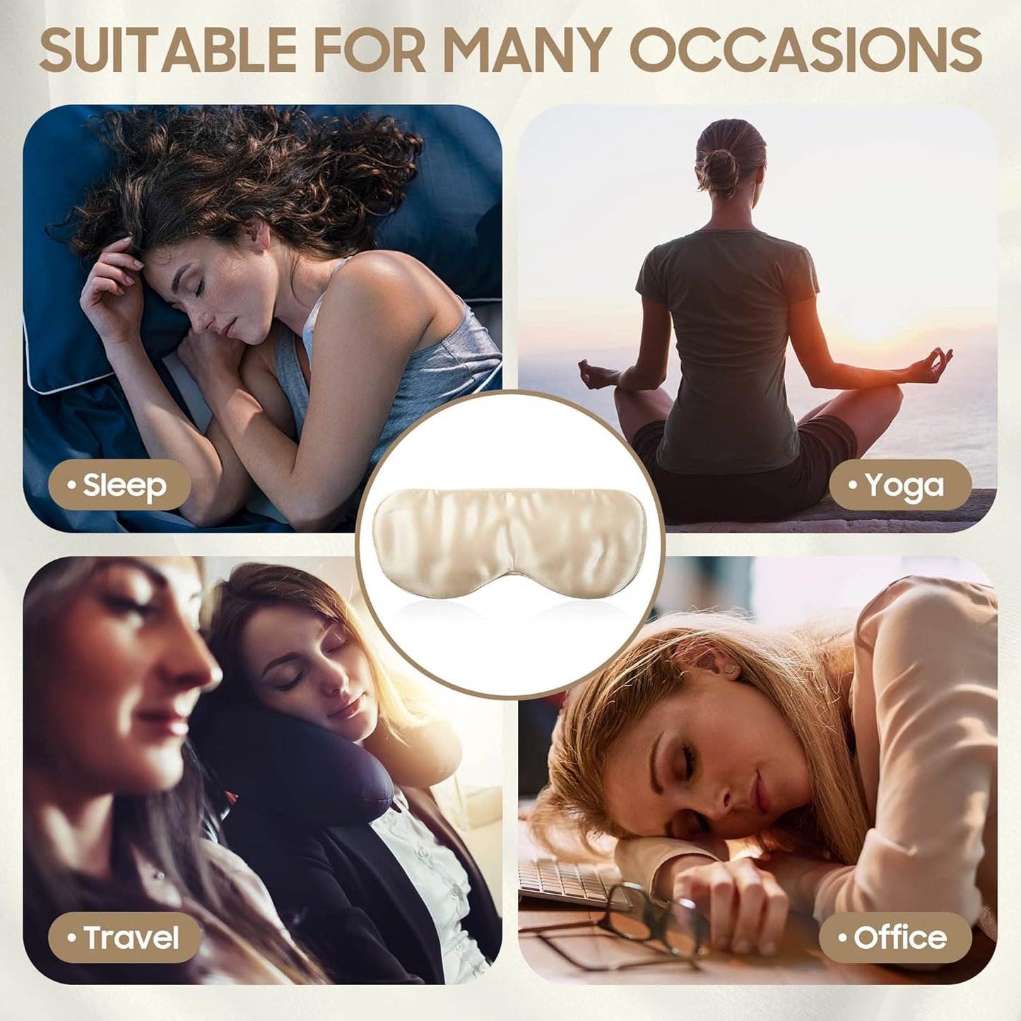 Sleep Mask 100% Mulberry Silk for Light Blocking, ZOESMIEN Eye Mask for Women Men Side Sleeper, Puffiness Dry Eyes Headache, Adjustable Strap, Christmas Gift Package, Champagne Gold