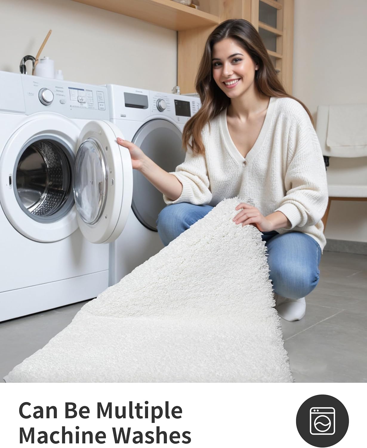 ILANGO White Bathroom Rugs 36" × 24" Non Slip & Super Absorbent Extra Thick Soft, Washable Bath Mat for Floor, Non Shedding Microfiber Plush Shaggy Bath Rug with Rubber for Bathtub Shower Room Sink