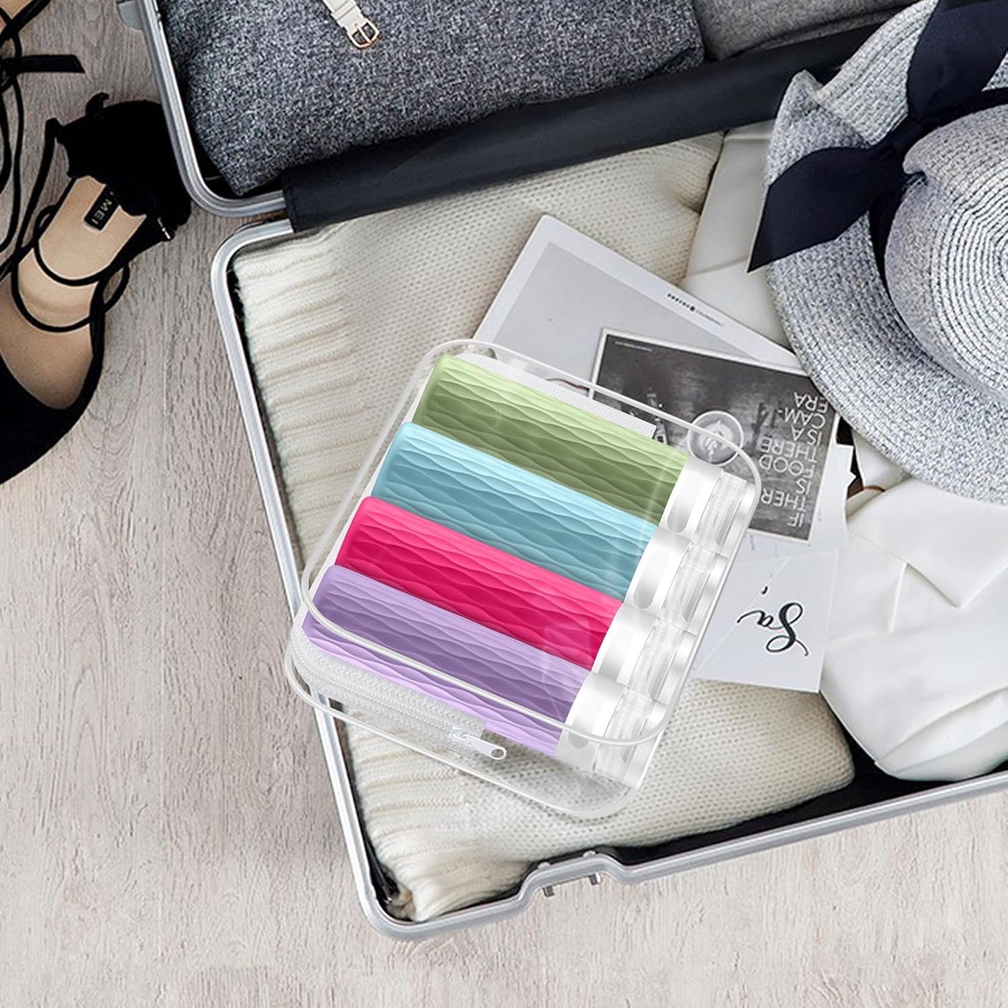 Travel Bottles for Toiletries, TSA Approved 3.4oz Travel Size Containers, BPA Free Leak Proof Silicone Traveling Bottles, Refillable Travel Essentials Kits for Shampoo Conditioner(4 Pack)-C