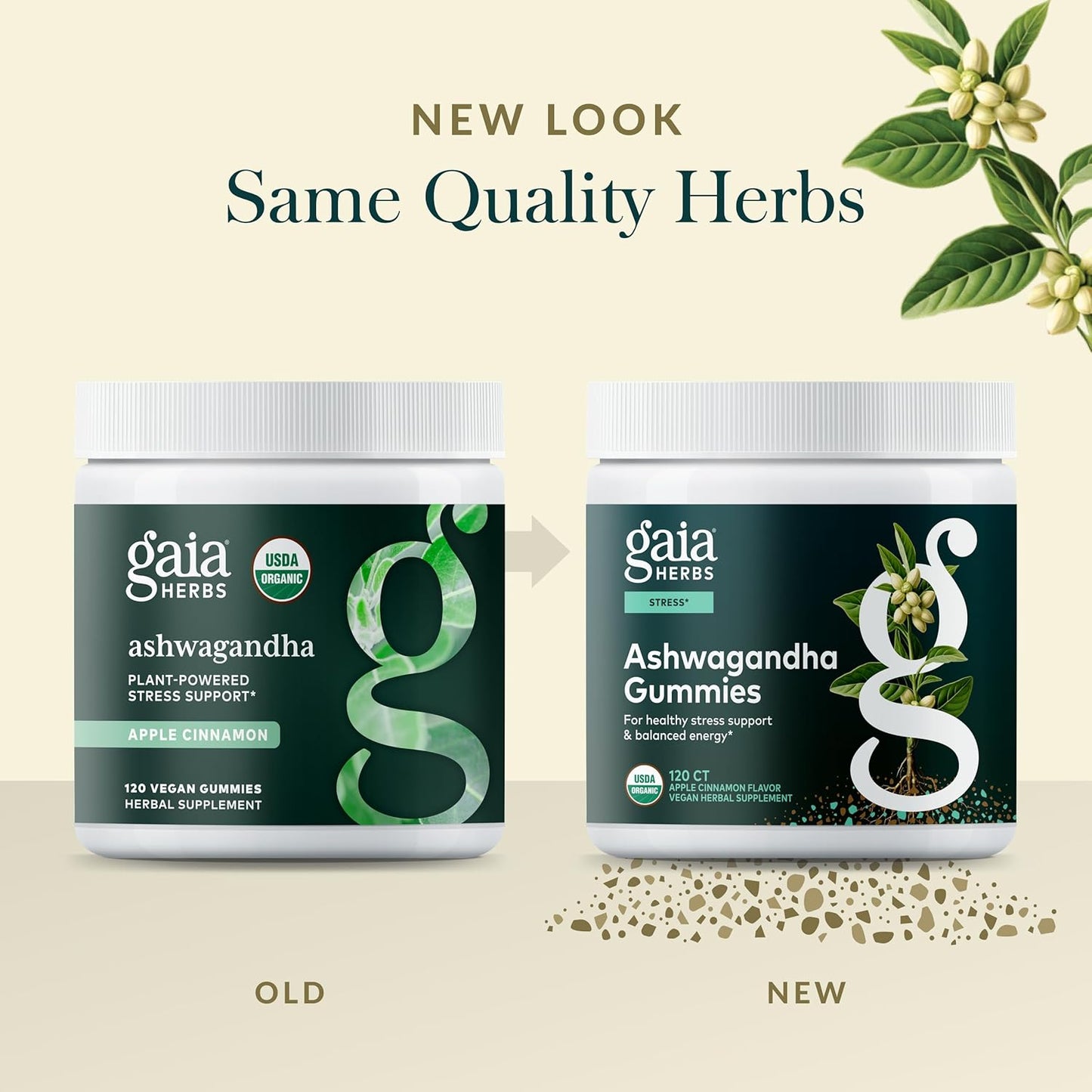 Gaia Herbs Organic Ashwagandha Gummies, Stress Support, Cinnamon, Ginger, Gluten Free, Vegan, 120 Count