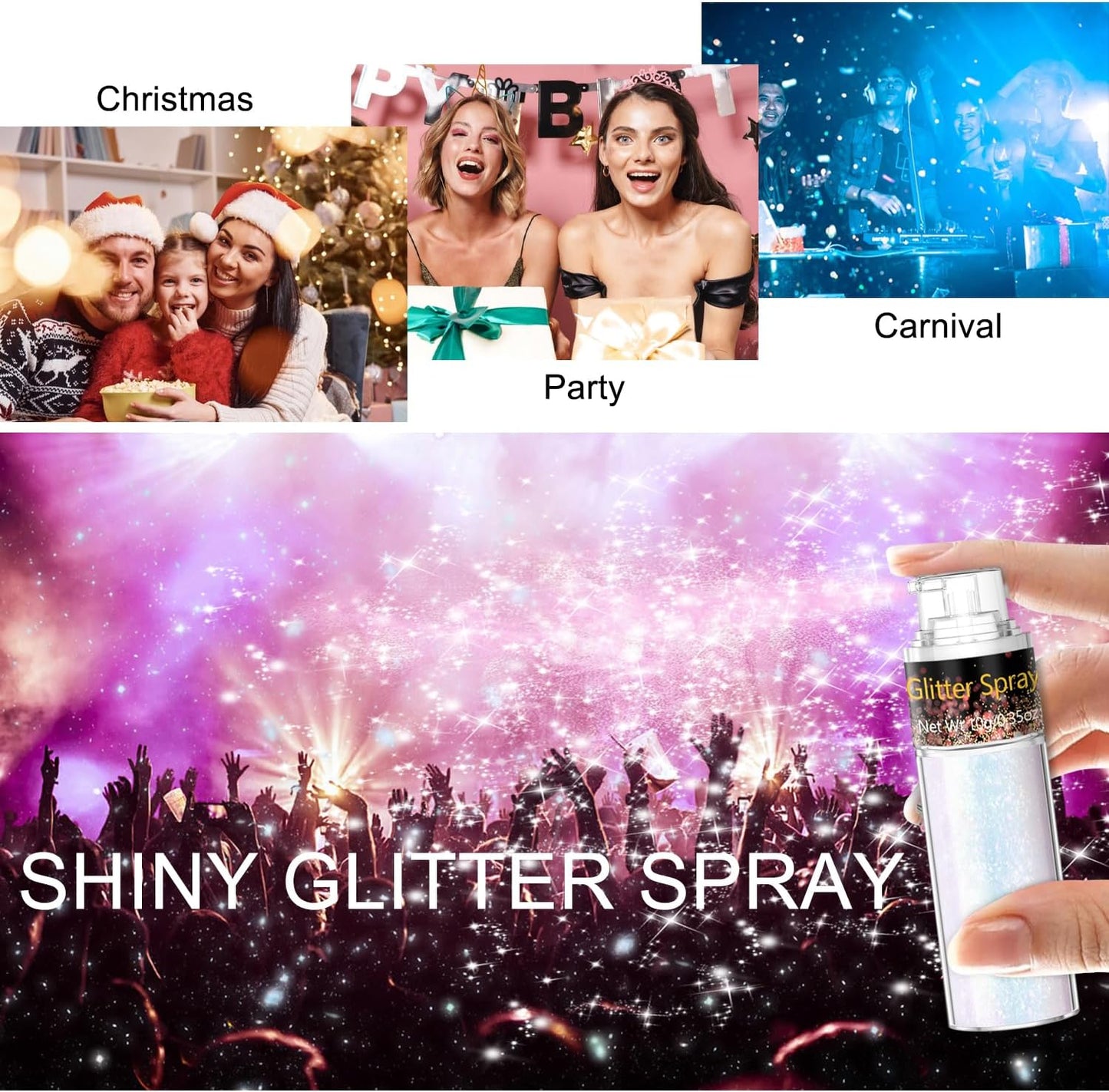 Hair and Body Glitter Spray, 1PC Sparkling Pink Glitter Dry Powder Makeup for Clothes, Festival Rave Prom Loose Sparkle Powder,Holographic Ultra Fine Resin Glitters for Crafts,10g (Sparkling Pink)