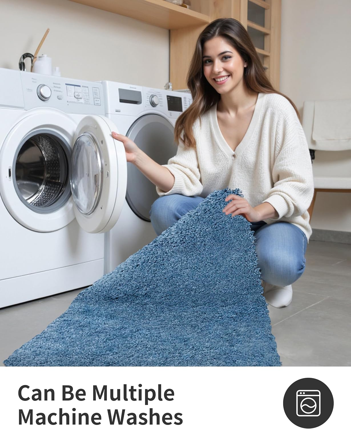 ILANGO Blue Toilet Rugs U Shaped 22" × 24" Non Slip & Super Absorbent Extra Thick Soft, Washable Bath Mats for Bathroom Floor, Microfiber Plush Shaggy Contour Bath Rugs for Toilet,Dry Quick