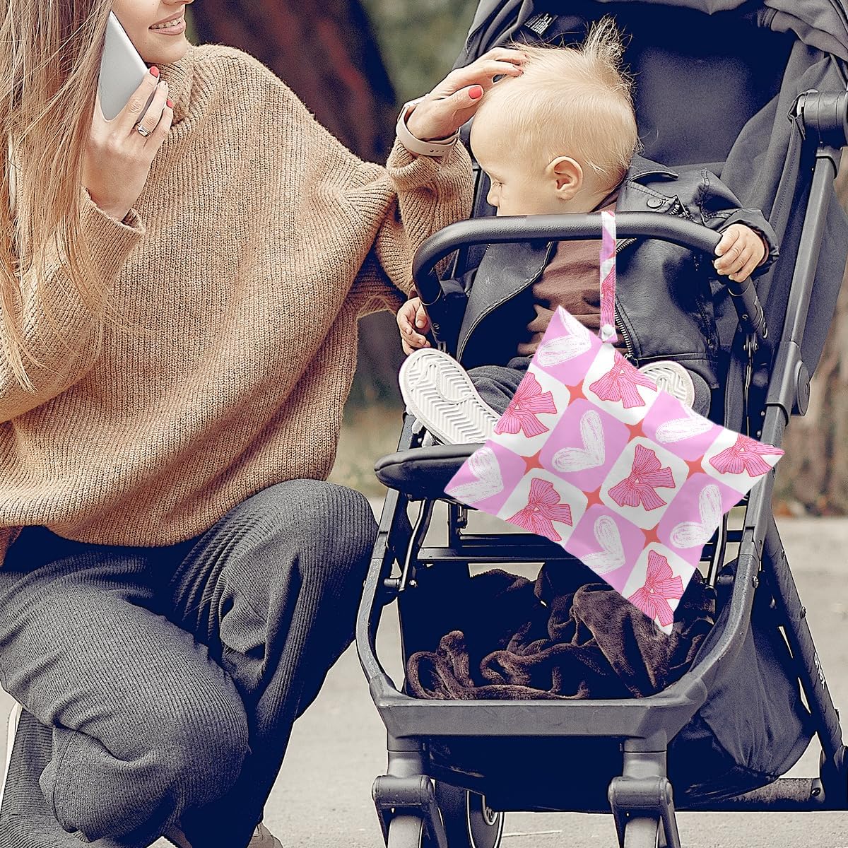 2Pcs Wet Bags, Wet Dry Bag Reusable for Swimsuit, Travel, Diapers, Beach, Dirty Yoga Gym Clothes, Toiletries, Makeup Bag, Waterproof Pink Bow Strawberry Print Birthday Christmas Gifts