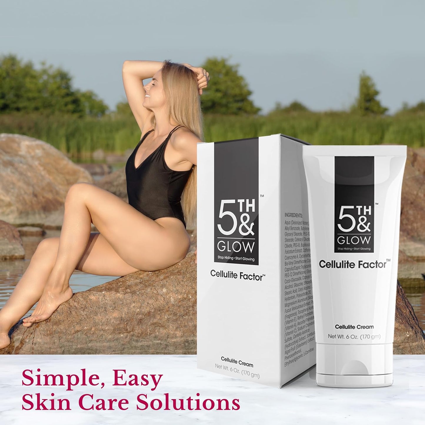 5th & Glow Cellulite Factor - Skin Tightening Cream for Body, Thighs, Legs & Butt - Skin Firming Anti-Cellulite Lotion for Smoother Skin & Stomach - 6 oz