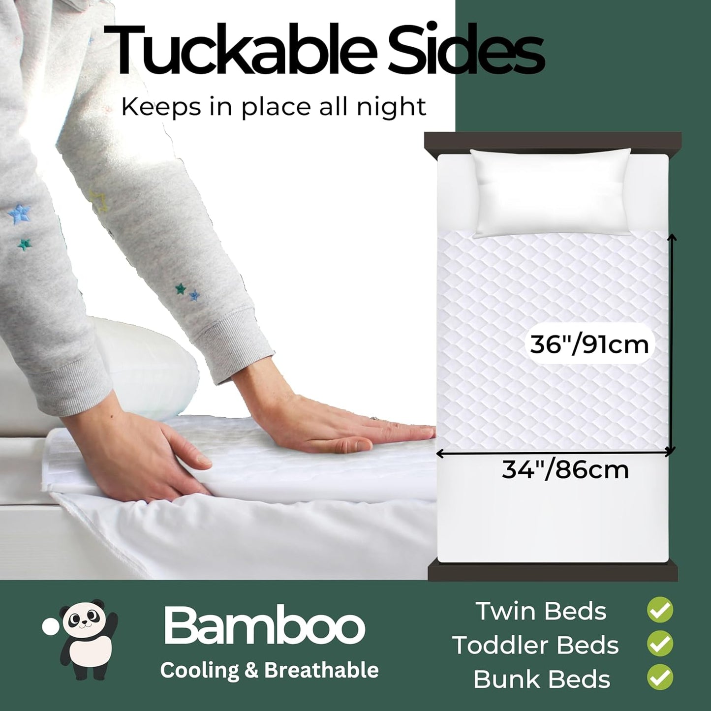 Hygge Sheets®️ Organic Washable Incontinence Bed Pads with Tucks - 100% Waterproof Reusable Mattress Protector Underpads - Rayon derived from Bamboo - Twin