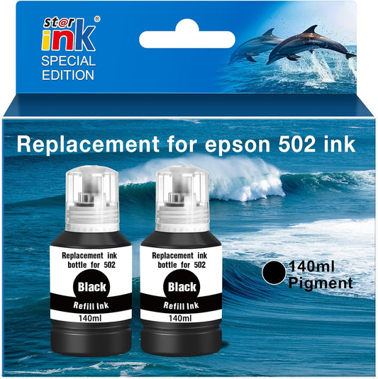 Replacement for 502 Black Ink Refill Bottles High Capacity Replacement for 502 Ink Refill Bottles Black for EcoTank ET-2850 ET-2760 Ink ET-3760 ET-4760 ET-3850 ET-4850 Replacement for 502 Printer Ink