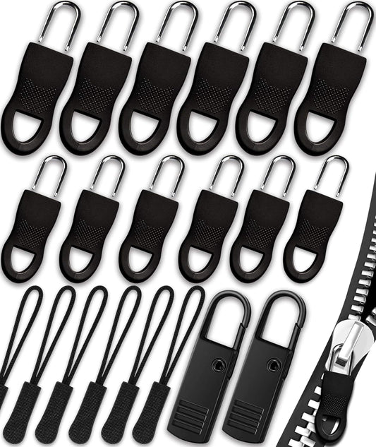 Zipper Pull, Universal Zipper Pull Replacement, Broken Replacement Zippers Pull (20 Pcs), Black Zippers Pull Handle for Jackets, Luggage, Backpacks, Purses, Boots, Pants, Tents, (3 Styles 4 Sizes)