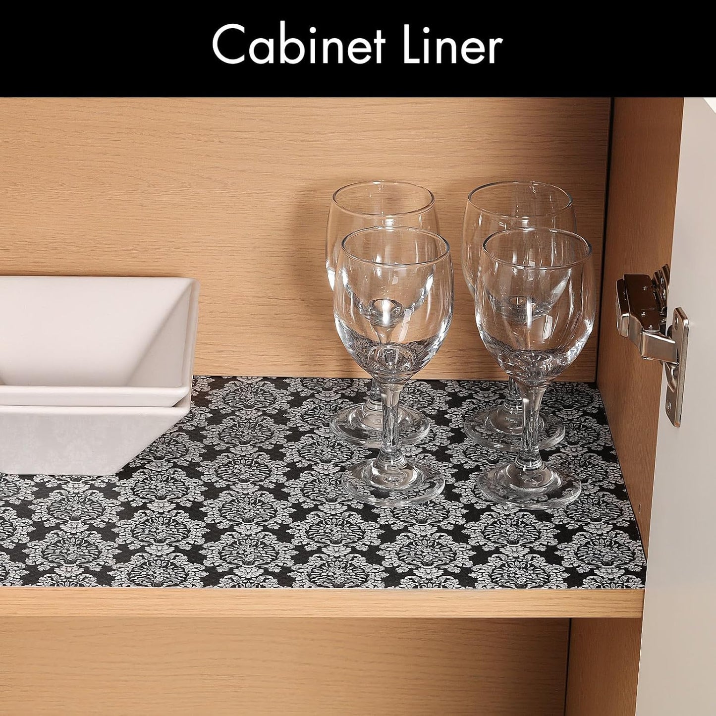 Cooyes Shelf and Drawer Liners for Kitchen Cabinets, Non-Adhesive Cabinet Liners, EVA Waterproof Durable Shelf Paper for Refrigerator, Shelves, Cupboard with European Pattern, Easy to Cut