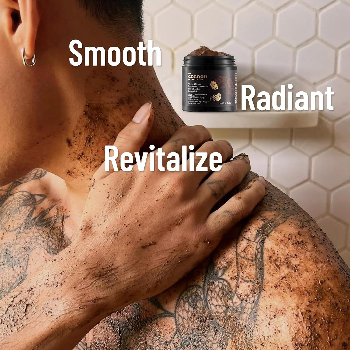 Cocoon Dak Lak Coffee Body Polish with Coconut & Shea Butter. 100% Vegan Exfoliating Scrub for Smooth & Glowing Skins | Reduce Stretch Marks, Acne & Cellulite | Gift for Coffee Lovers (20.29 fl oz)