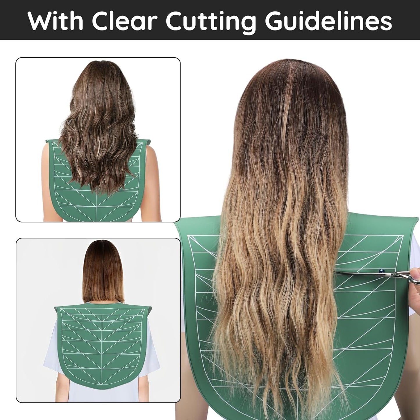 Segbeauty Hair Cutting Guide Mat Green, Longer Silicone Waterproof Cutting Mat for Barber Shop Salon, Professional Salon Hair Cutting Mat with Guidelines Weighted Neck Wrap for Hair Stylist