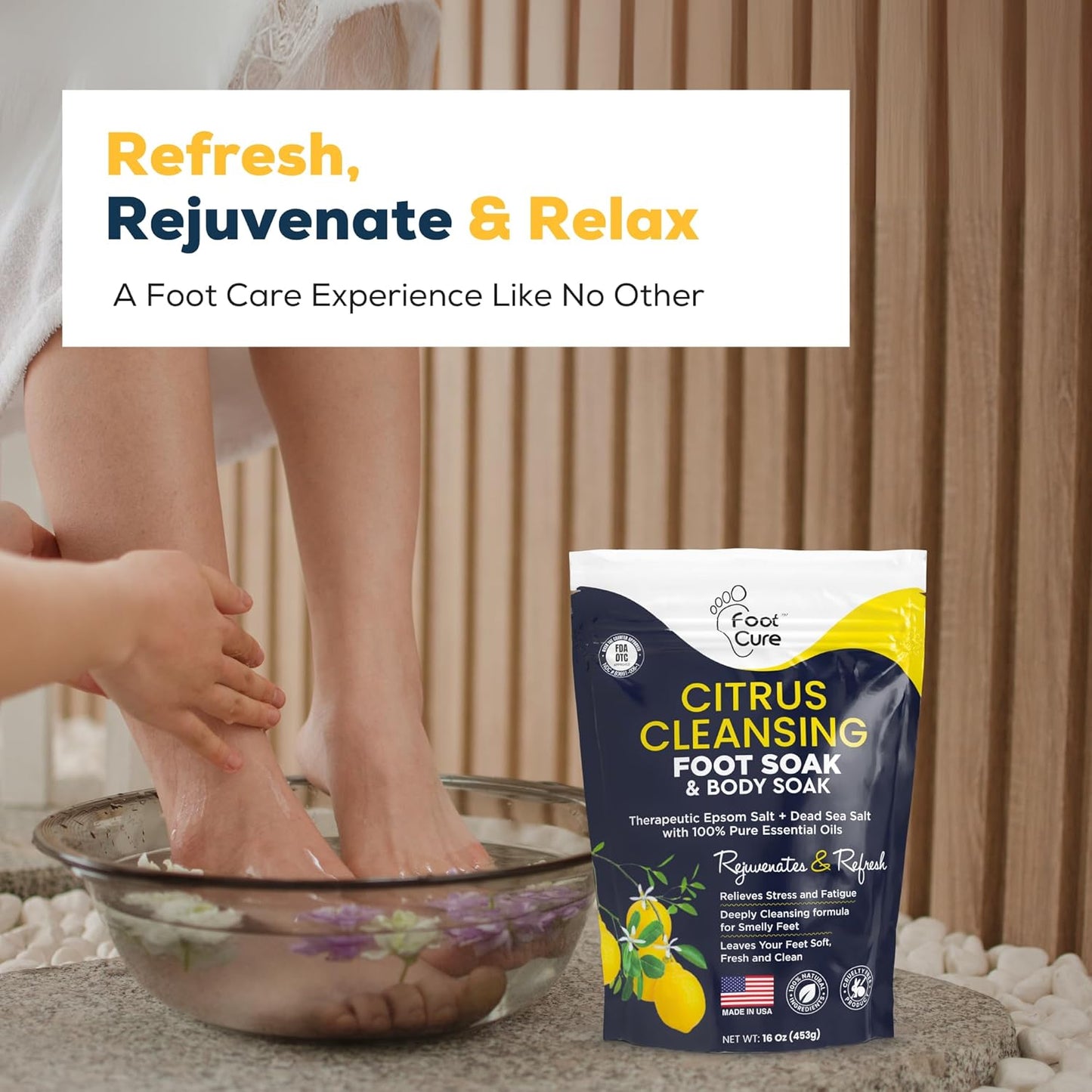 FOOT CURE Tea Tree & Citrus Foot Soak with Epsom Salt – Supports Tired Feet, Softens Calluses, and Refreshes (Pack of 2)