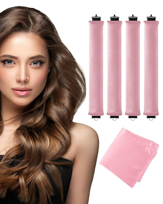Heatless Curls Overnight Hair Curler - 4 Pcs Curling Rod to Sleep In, Velvet Hair Rollers with Satin Hair Scarf